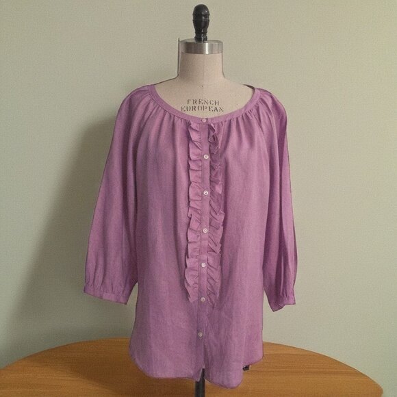 Lauren Ralph Lauren Tops - Lauren Ralph Lauren Women's Blouse 100% Linen Button Down Ruffle Front Size 1X